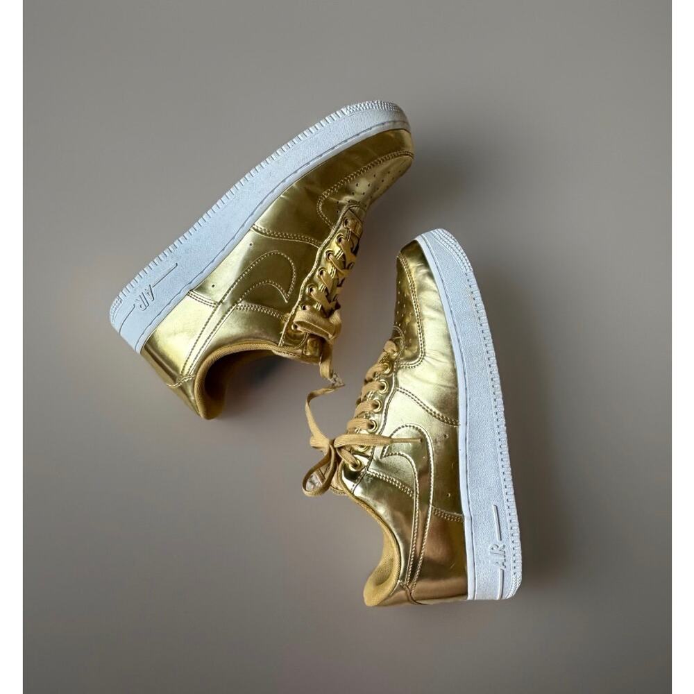 Nike Air Force 1 Low Metallic Gold Sneakers | Gold Chrome Shoes - Picture 2 of 8